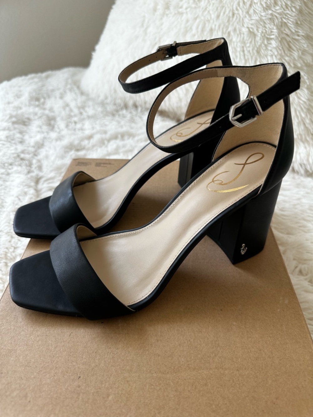 Sam Edelman Daniella Black Leather Ankle Strap Block Heel Sandals Size 10 Dressy
